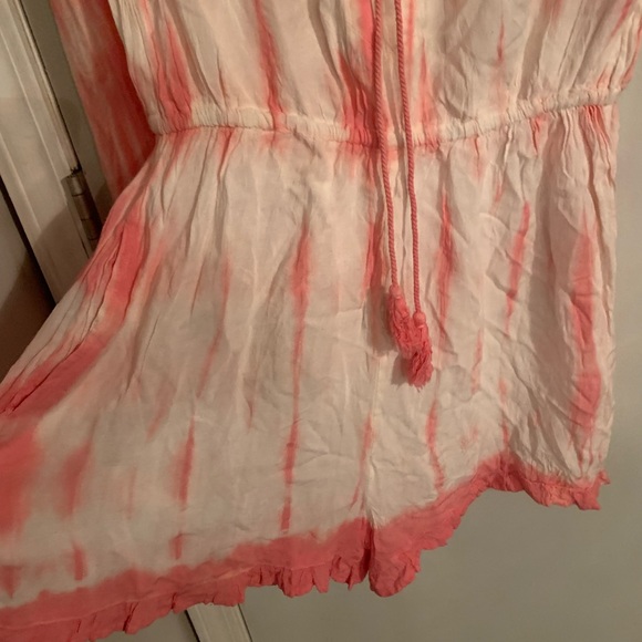 Exist boho Long sleeve pink white tie dyed shorts romper. Medium. - Picture 4 of 8